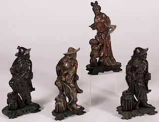 FOUR CHINESE CARVED HARDSTONE FIGURES