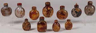 11 CHINESE CARVED AGATE SNUFF BOTTLES