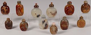 12 CHINESE CARVED AGATE SNUFF BOTTLES