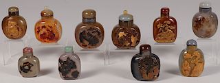 TEN CHINESE CARVED AGATE SNUFF BOTTLES