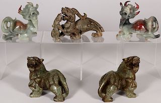FIVE CHINESE CARVED HARDSTONE FIGURES