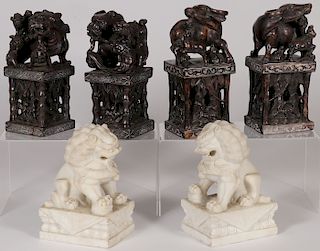 SIX CHINESE CARVED HARDSTONE SCULPTURES