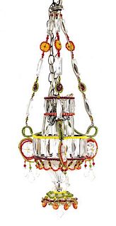 A Beaded Glass Single-Light Chandelier Height 30 x diameter 13 inches.