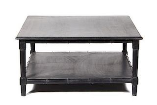 A Black Painted Low Table Height 18 x width 35 1/2 x depth 35 1/2 inches.