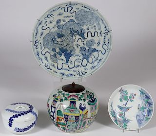 AN ANTIQUE CHINESE PORCELAIN CHARGER AND MORE
