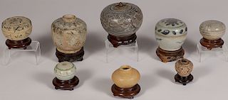 8 EARLY ASIAN CERAMIC VESSELS, C. 1500 & LATER