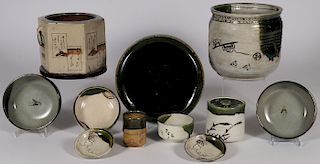 11 PIECES OF JAPANESE ORIBE POTTERY
