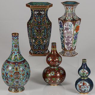 A FIVE PIECE GROUP OF CHINESE CLOISONN