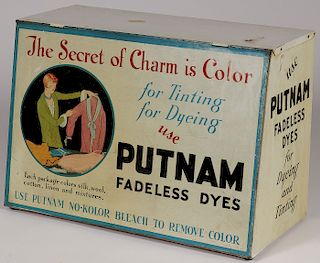 A TIN PUTNAM DYE DISPLAY CASE, CIRCA 1920