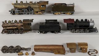 FIVE BRASS MODEL TRAIN ENGINES AND TENDERS