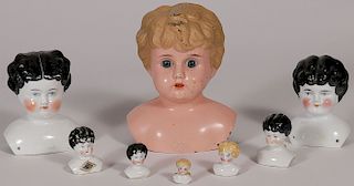 SEVEN CHINA DOLL HEADS, 19TH CENTURY