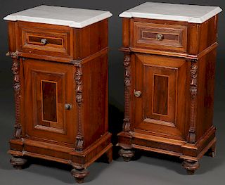 A PAIR OF AMERICAN WALNUT MARBLE TOP COMMODES