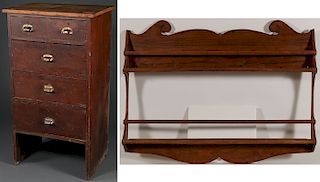EARLY AMERICAN WALL RACK AND CHEST, 18TH/19TH C.