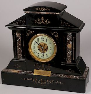 FANCY MARBLE & SLATE MANTLE CLOCK, CIRCA 1891