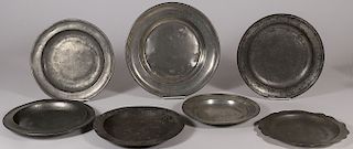 A GROUP OF 15 EARLY PEWTER CHARGERS AND PLATES