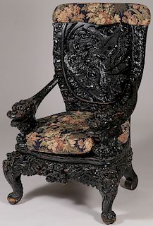 LARGE CHINESE CARVED THRONE CHAIR