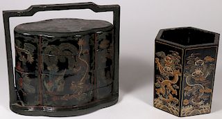 TWO CHINESE LACQUERED CONTAINERS