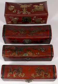 FOUR CHINESE PILLOW FORM BOXES