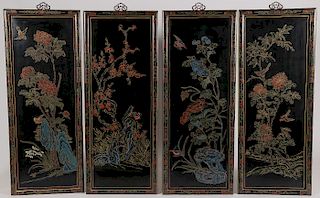 FOUR CHINESE LACQUER PANELS