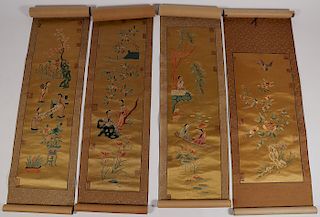 EIGHT CHINESE SILK EMBROIDERED PANELS