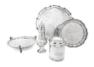 A Group of Five Silver-Plate Articles Diameter of largest 12 inches.