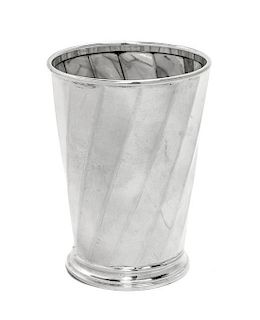 An Italian Silver Beaker, Late 20th Century, tapered cylindrical with sloped faceted sides.