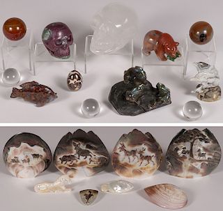 CHINESE HARDSTONE AND MOTHER-OF-PEARL CARVINGS
