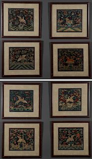 EIGHT CHINESE EMBROIDERED SILK PANELS, 19TH C
