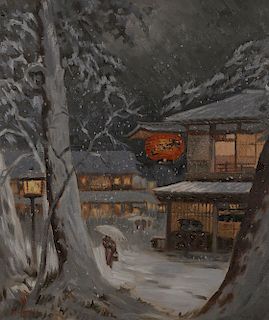 A JAPANESE OIL ON CANVAS PAINTING