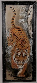 CHINESE WATERCOLOR ON SILK OF TIGER