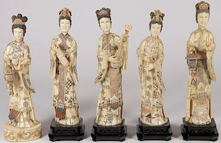 FIVE CHINESE CARVED BONE FIGURES