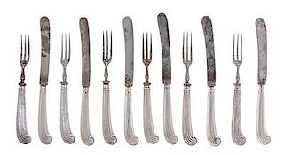 A Victorian Silver Fruit Service, Maker's Mark JD, Birmingham, 1894, comprising six fruit knives and six fruit forks, with reede