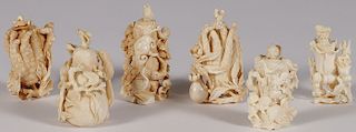 SIX CARVED CHINESE MAMMOTH SNUFF BOTTLES