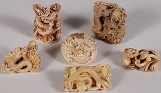 SIX CHINESE MAMMOTH CARVED NETSUKES