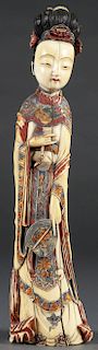 CHINESE POLYCHROME CARVED IVORY FIGURE