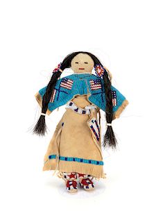 Yankton Sioux , Beaded Doll with American Flag Design