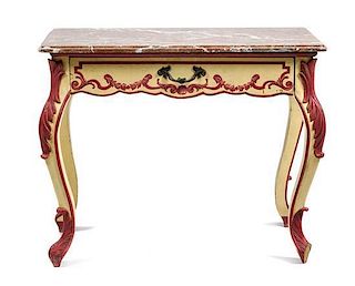 A Neoclassical Painted Writing Table Height 29 1/2 x width 36 1/2 x depth 21 inches.