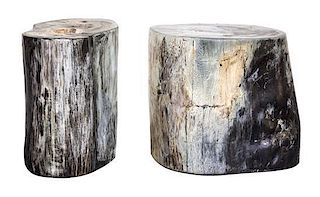 Two Petrified Wood Occaisional Tables Height 20 inches.
