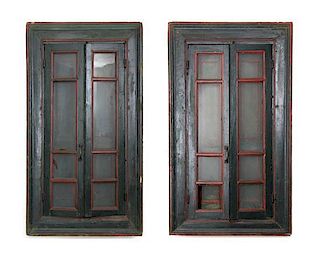 A Pair of Greek Painted Windows Height 31 x width 53 inches.