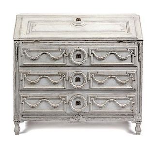 A Louis XVI Style Painted Slant-Front Bureau Height 48 x width 45 x depth 24 inches.