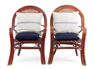 A Pair of Chinese Bamboo Garden Armchairs Height 41 inches.