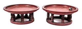 A Pair of Painted Low Tables Height 11 x diameter 30 inches.