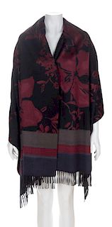 A Loro Piana Black and Burgundy Cashmere Oblong Floral Wrap, 77" x 29".