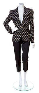 An Alexander McQueen Rhombic Embroidered Black Jacket Ensemble, Size 44.