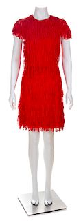 An Arnold Scaasi Red Silk and Fringe Cocktail Dress, No size.