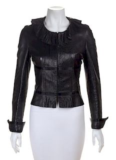 A Chanel Black Lambskin Leather Jacket, Size 38.