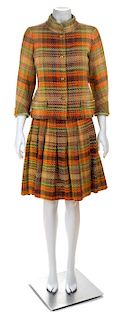 A Chanel Vintage Multicolor Plaid Wool Skirt Suit, No size.