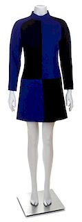 A Courreges Color Block Indigo and Black Wool Mod Dress, Size 36.
