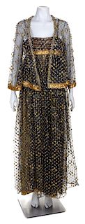 A Galanos Gold Lamé and Black Tulle Evening Gown and Jacket,