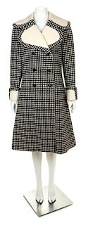 A Geoffrey Beene Black and Cream Wool Double Breasted Check Coat, No size.